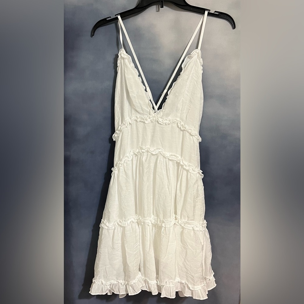 Polly white tiered lined dress tag says size 12 girls EUC